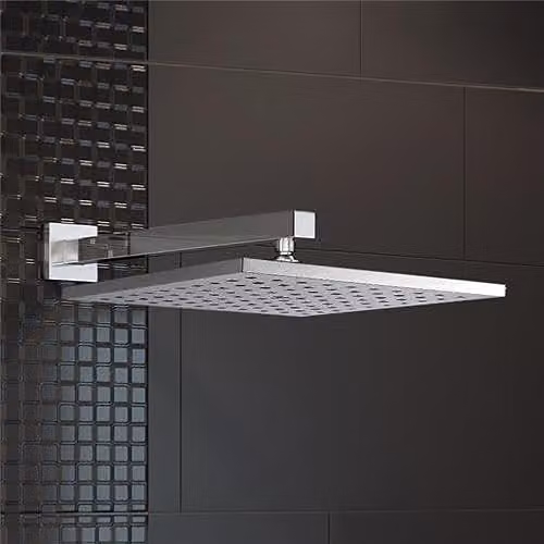 Nes Home Square Brass Overhead Wall Mounted Shower Head in Chrome Silver, W: 20 cm – 1