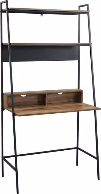 URBNLIVING Industrial Ladder Computer Desk with Shelves in Brown and Orange