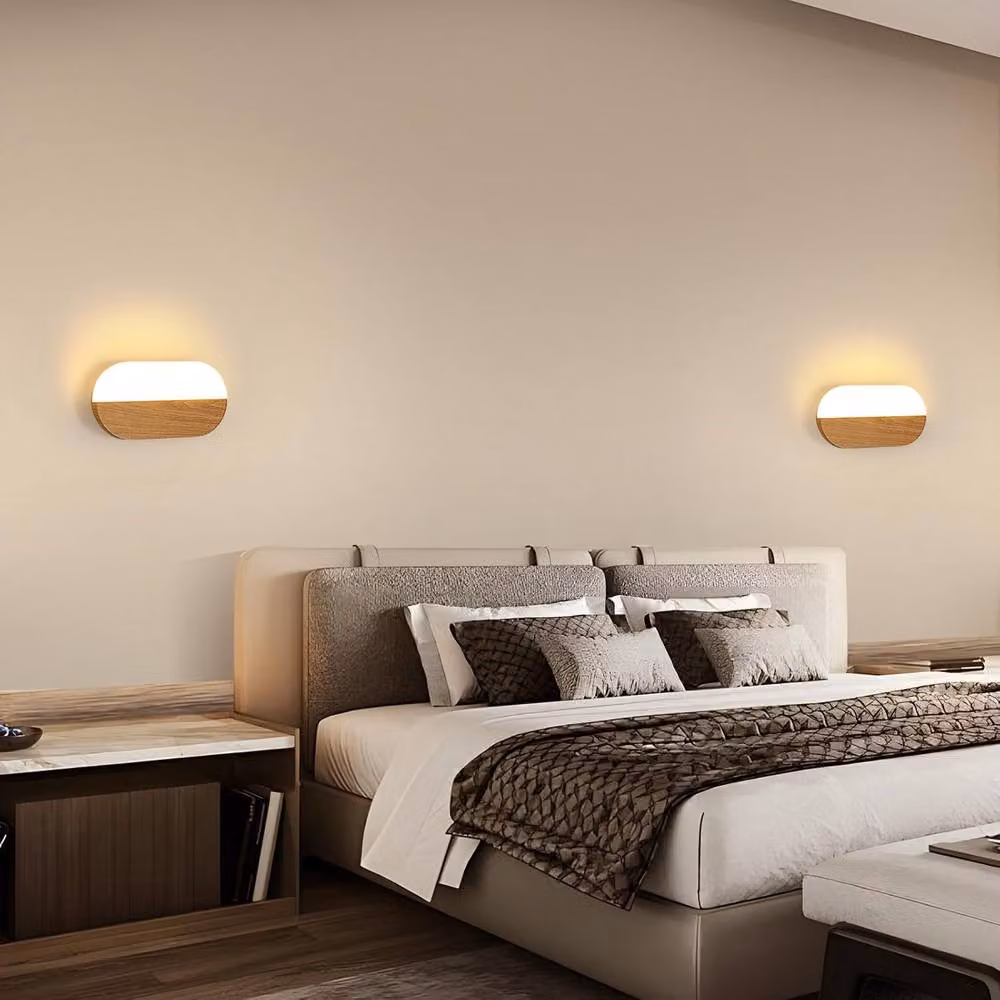 Goeco Modern Scandinavian Wooden LED Wall Light, 7W Warm White 3000K, White and Wood – 3