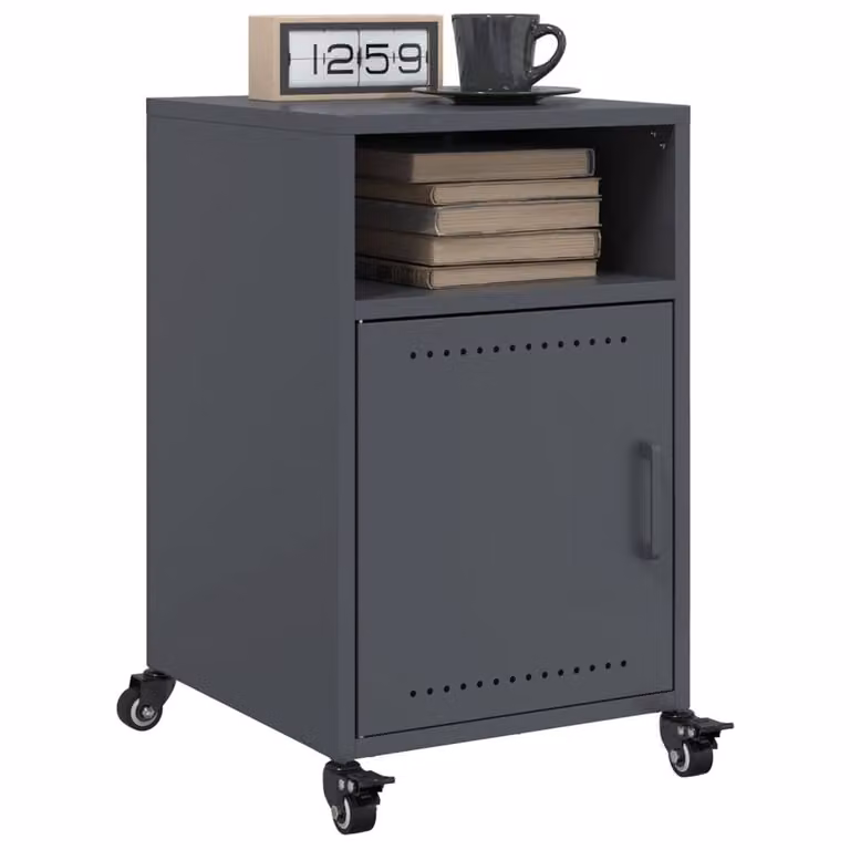 Berkfield Home Set of 2 Anthracite Metal Bedside Cabinets with Hinged Doors and Internal Shelves, W/D/H: 36 x 39 x 59 cm