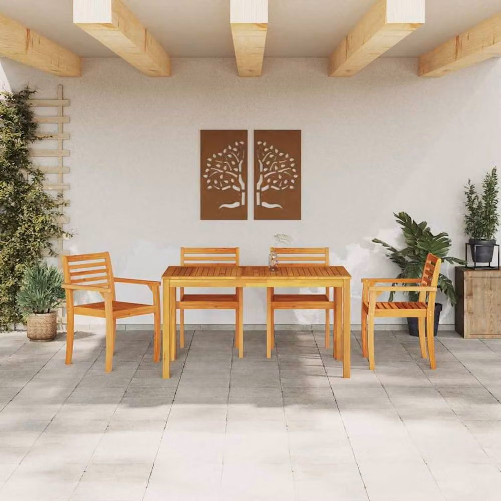 Berkfield Home 5-Piece Modern Garden Dining Set in Brown Solid Acacia Wood – 2
