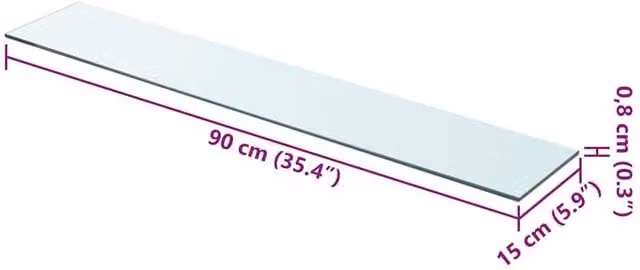 Berkfield Home Clear Glass Shelf Panel W: 90 cm, H: 15 cm
