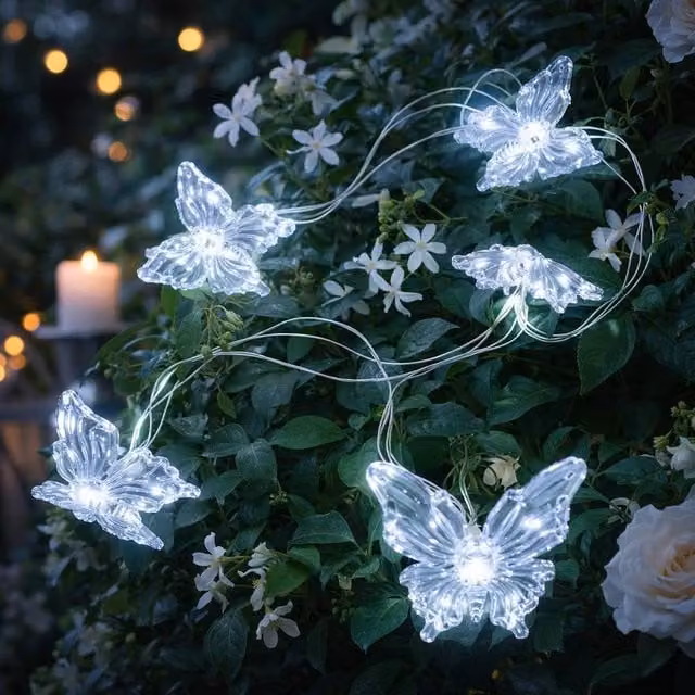 Voltico 20 LED Solar Butterfly String Lights in Cool White for Outdoor Garden Decor – 1
