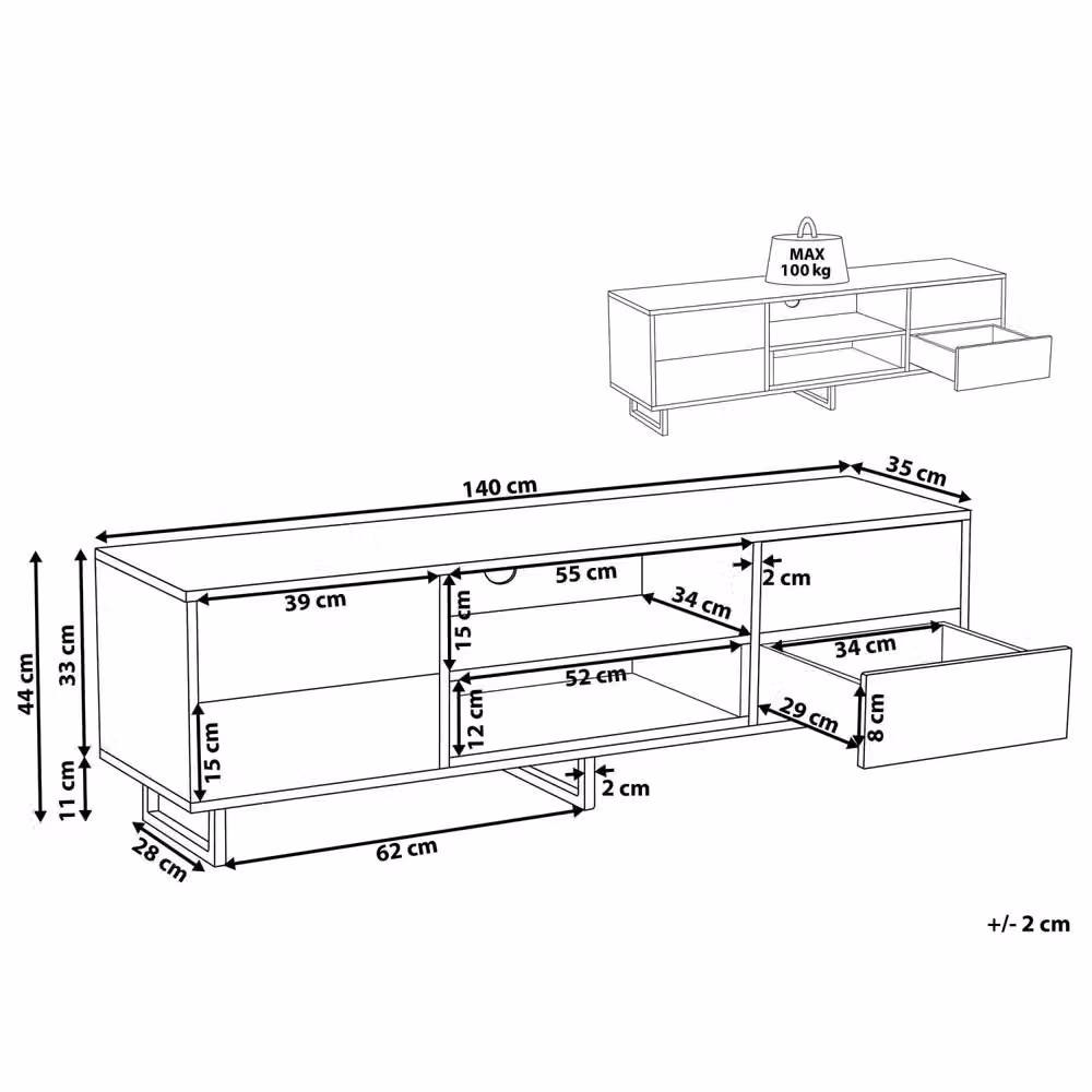 Wyld and Coco Dark Brown 2 Tone Industrial TV Stand for up to 65 inch TVs, W: 140 cm, D: 35 cm – 3