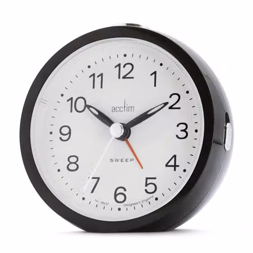 Acctim Elana Analogue Alarm Clock with Non-Ticking Sweep Quartz Movement and Luminous Hands in Black