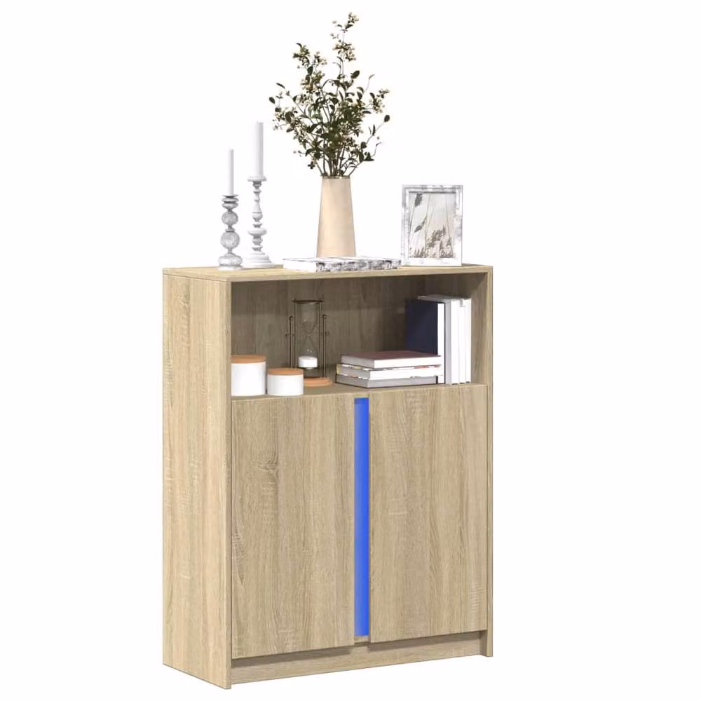 Berkfield Home Modern Sideboard with Integrated LED Lighting in Sonoma Oak and Beige, W/D/H: 77 x 34 x 100 cm – 2