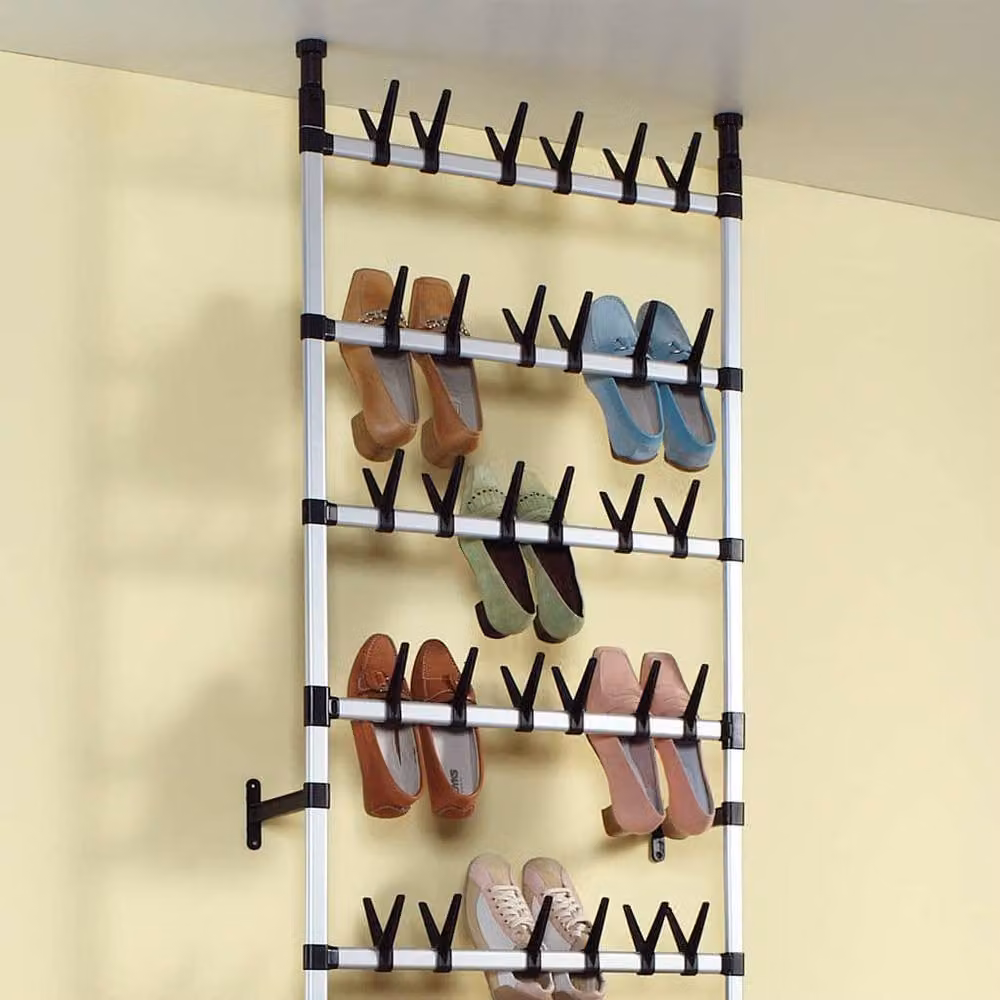 Berkfield Home Telescopic Shoe Rack with Hanging Rods in Silver and Black – 5