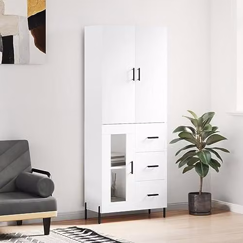 vidaXL Modern White Highboard in MDF and Metal, W/D/H: 69.5 x 34 x 180 cm – 2