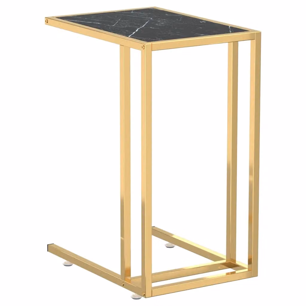 Berkfield Home Black Marble Computer Side Table with Tempered Glass W/D/H: 50 x 35 x 65 cm – 2