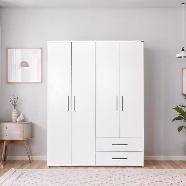 FWStyle Large 4 Door 2 Drawer Combination Wardrobe in White