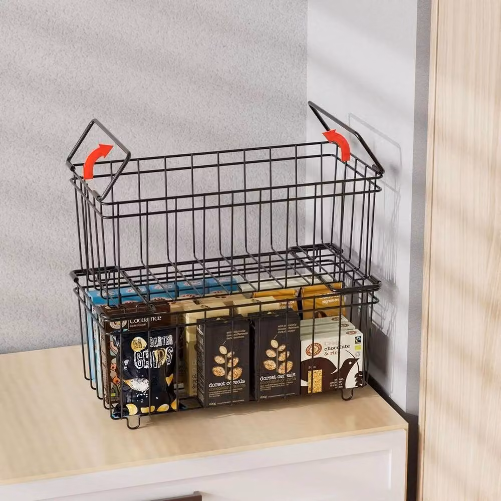 VOGREX 4-Piece Stackable Wire Chest Freezer Storage Baskets with Foldable Handles in Black and Multicolour – 2