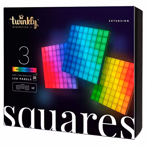 Twinkly Squares Extension Kit with 3 RGB LED Panels and Connection Cables, Multicolour Gaming and Streaming Lights Compatible with HomeKit, Alexa and Google Home – 3