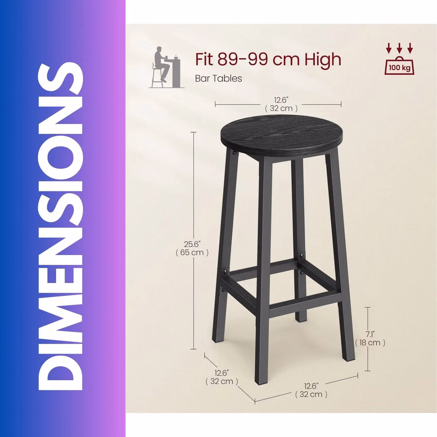 FURNOS Set of 2 Modern Black Bar Stools with Metal Frame – 4