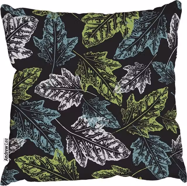 Andrew Lee Grunge Leaves Print Square Cushion in Green and Multicolour, 60 x 60 cm