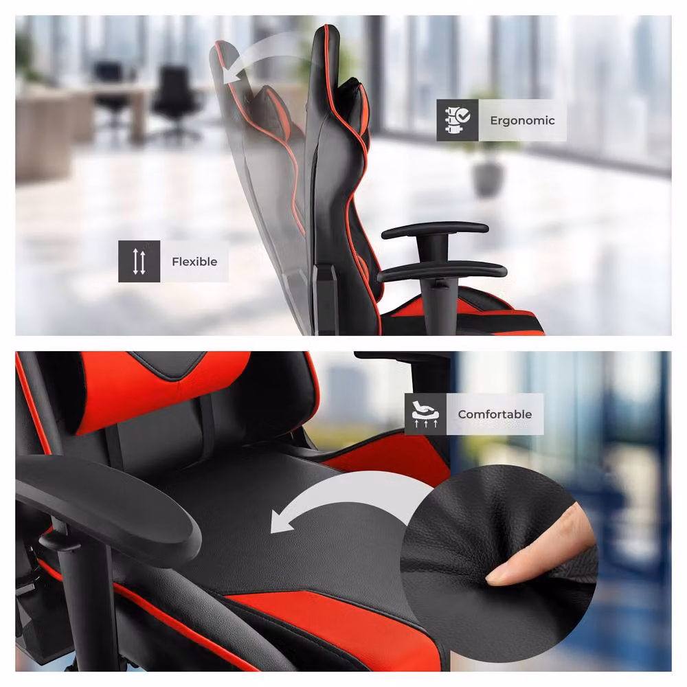 tectake Stealth Gaming Chair in Red and Black with Synthetic Leather and Headrest – 7