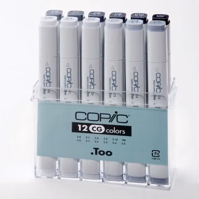 Copic Sketch Professional Marker Pen Set, 12 Piece, Grey
