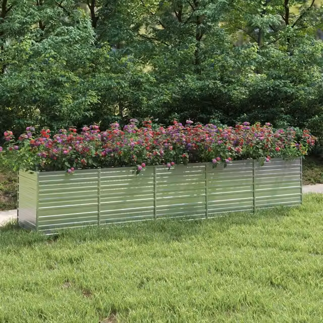 Berkfield Home Garden Galvanised Steel Raised Bed in Silver, W: 400 cm, D: 80 cm, H: 77 cm – 1