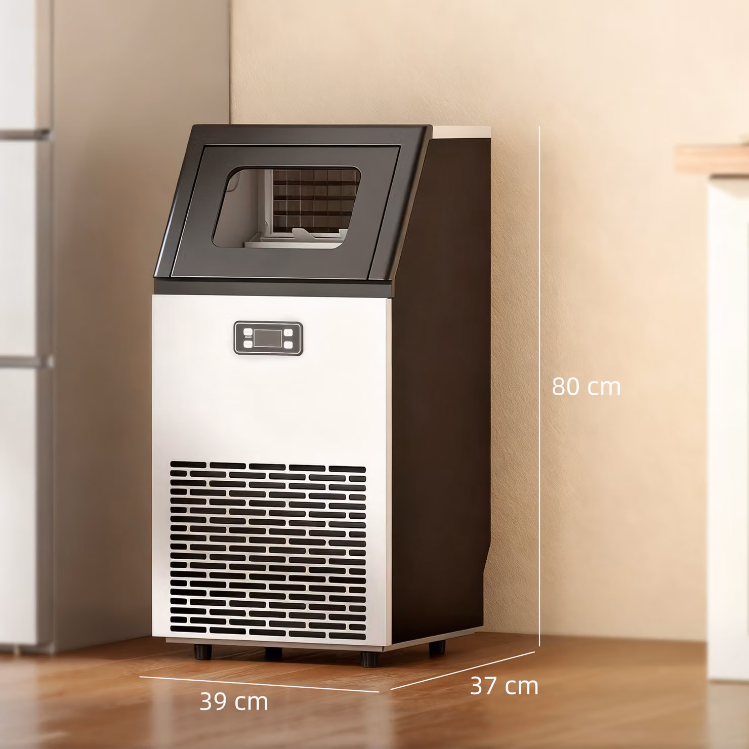 HOMCOM Commercial Stainless Steel Ice Maker Machine in Silver with Digital Display and Self-Cleaning Function, 45kg/24 Hours Production and 11kg Storage Capacity – 3