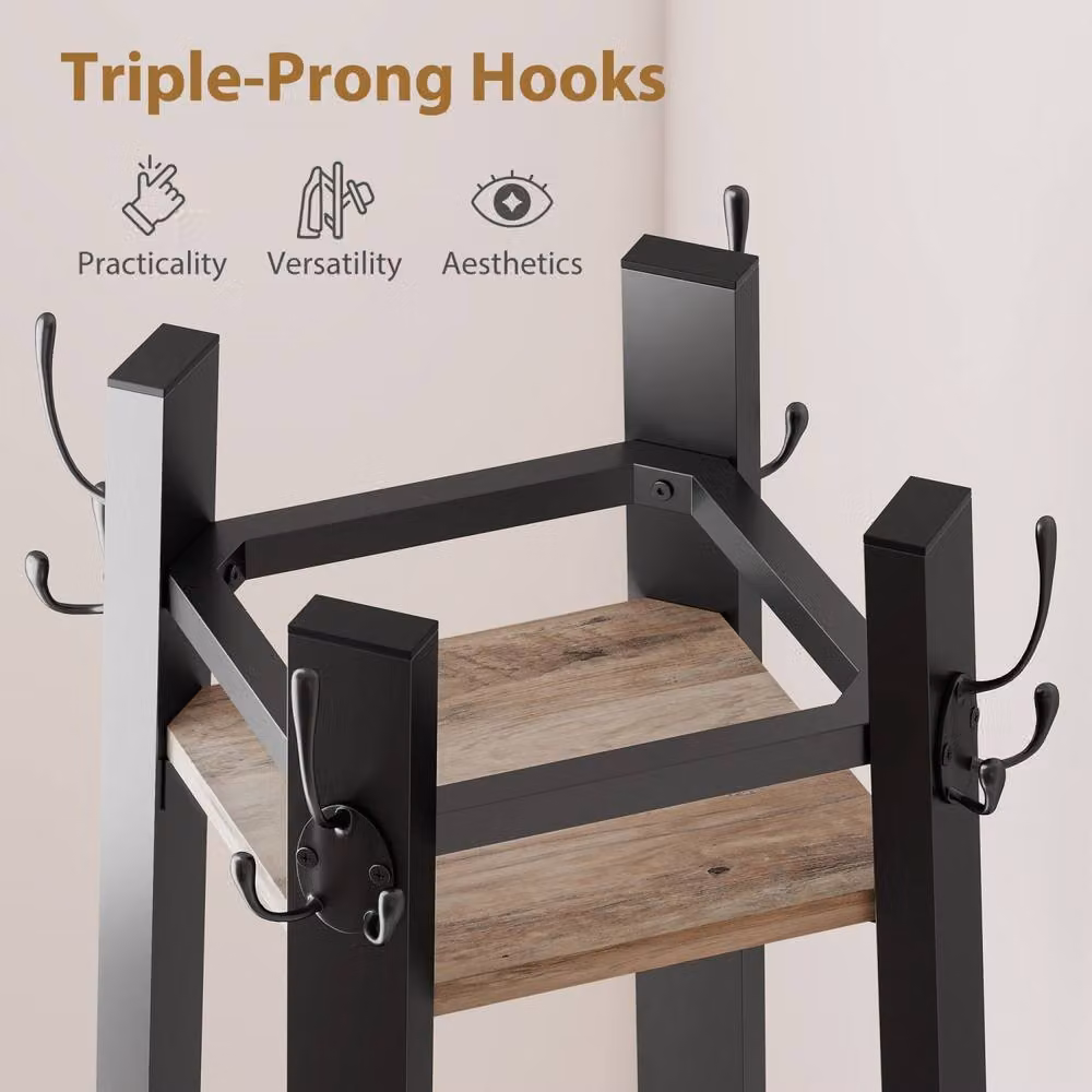 Wyld Haus Savapa Industrial 4 Tier Coat Stand with Shelves and Hooks in Grey and Black – 5