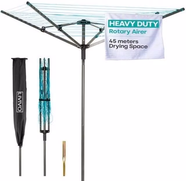 NESTLUNE Rotary Clothes Dryer with 45m Drying Capacity and Ground Spike in Black – 1