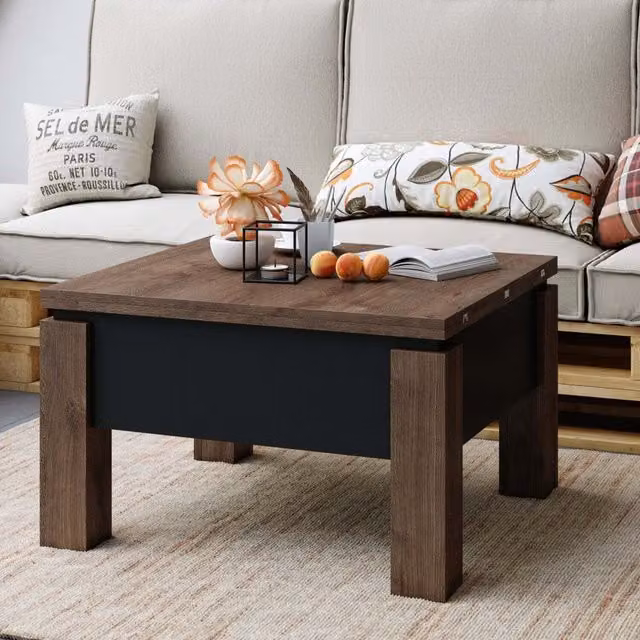 Heze Furniture Oslo 2 in 1 Modern Extending Coffee Table, Brown Oak and Black