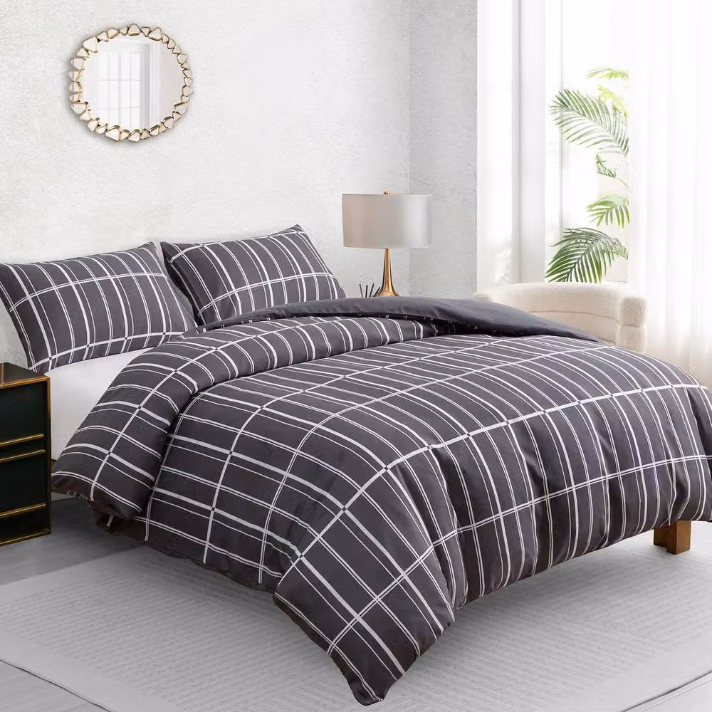 Pamposh Reversible Microfibre Duvet Cover and Pillowcase Set in Anthracite Grey, Size: 140 x 200 cm – 2