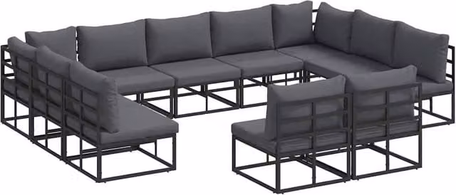 Berkfield Home 11 Piece U-Shape Garden Sofa Set with Textilene Cushions and Scatter Pillows in Black Powder Coated Aluminium – 1