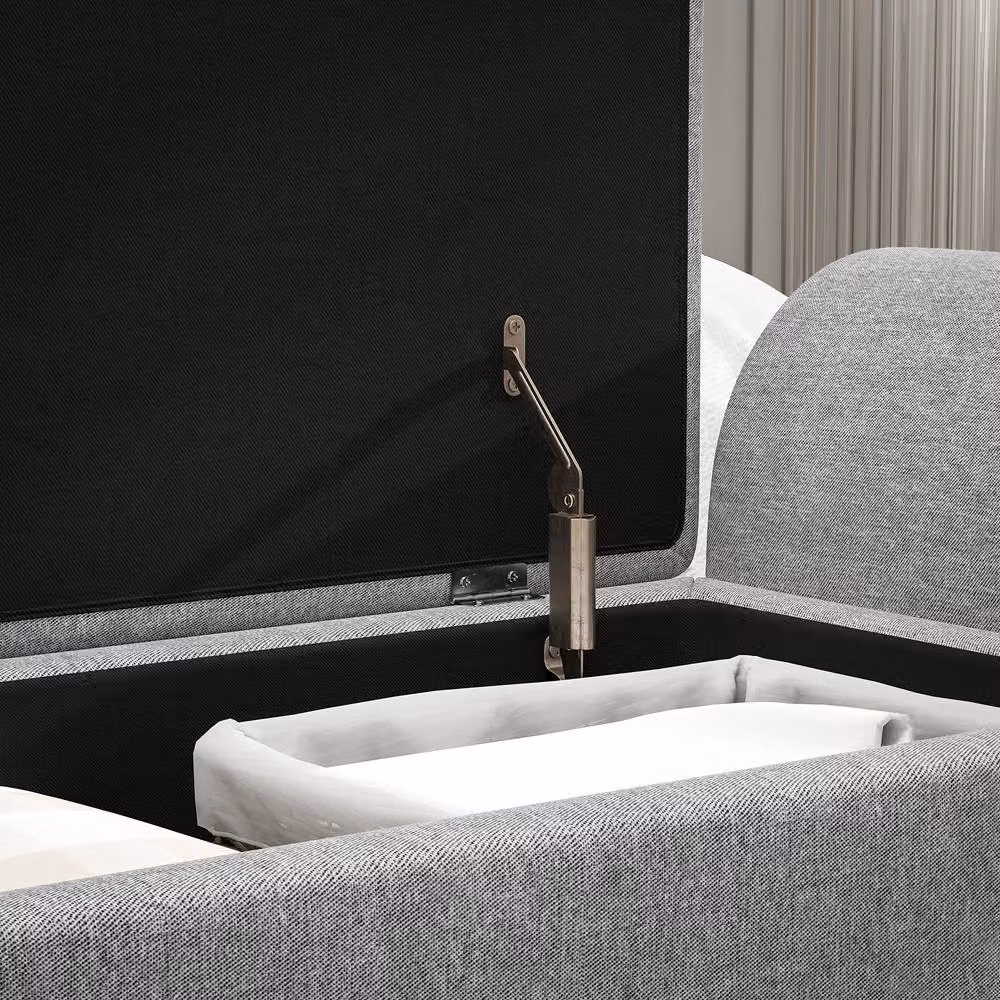 STILVORA Storage Ottoman with Armrests in Grey Linen – 7