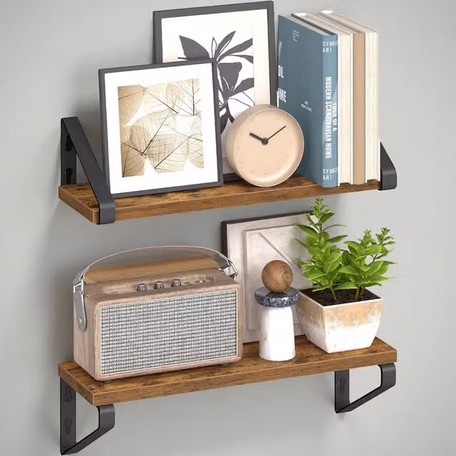 VASAGLE Pack of 2 Rustic Brown Wall Mounted Floating Shelves