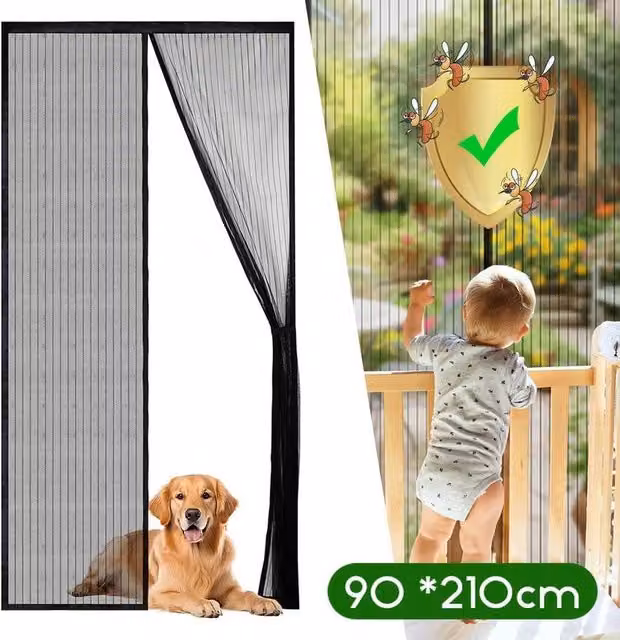 FLAVORA Magnetic Fly Screen Door Mesh Curtain in Black, W: 90 cm, H: 210 cm