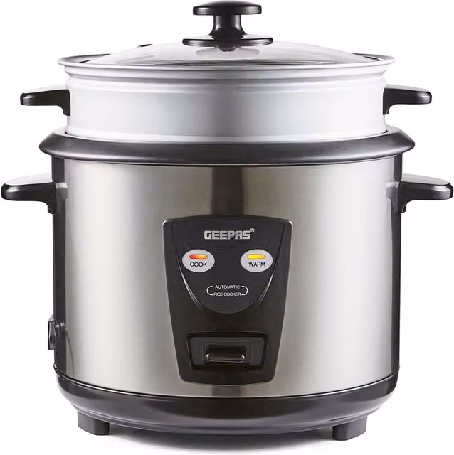 Geepas 1.8L Rice Cooker and Steamer with Keep Warm Function, 700W, Metallic Silver – 1