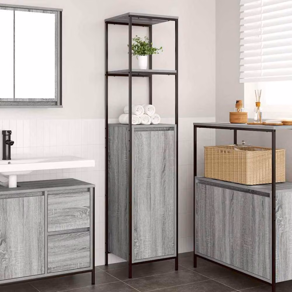 Berkfield Home Grey Sonoma Bathroom Cabinet with Shelves and Hinged Doors, W/D/H: 36 x 35 x 165 cm – 2
