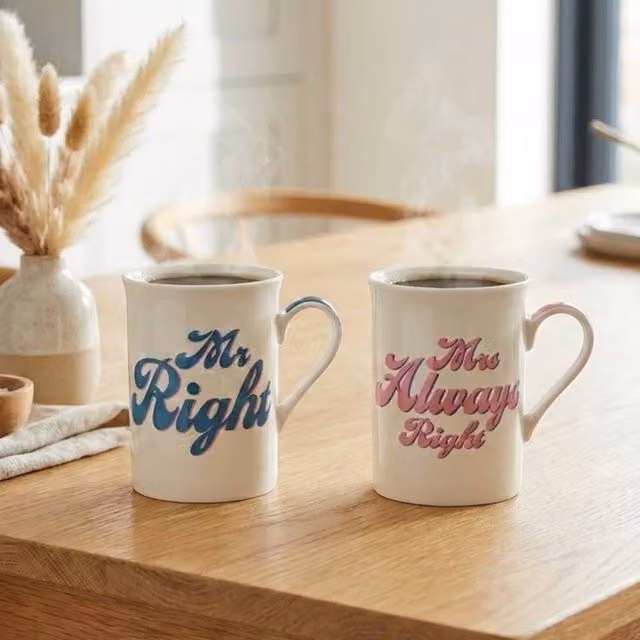Garden Greatness Mr Right and Mrs Always Right Bone China Mug Set, 2 x 275 ml, White and Multicolour – 2