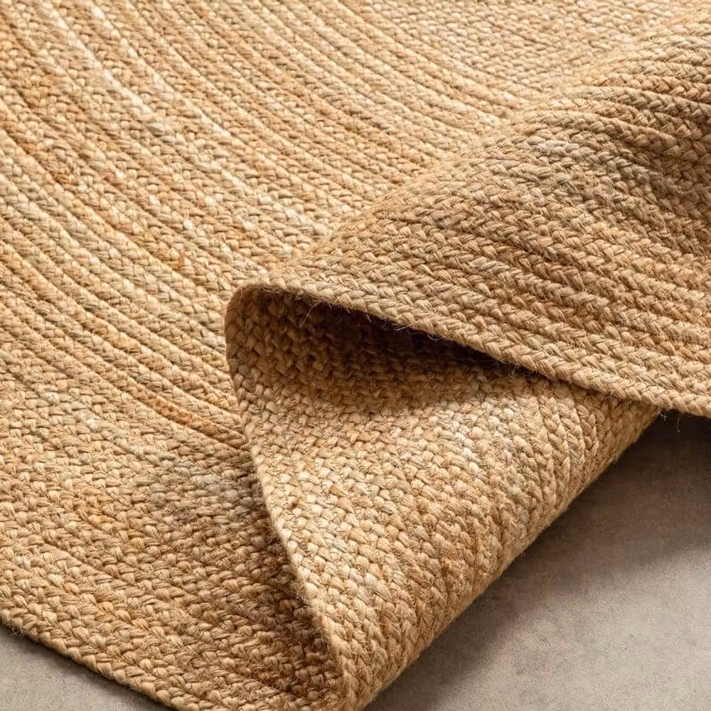THE RUGS Rangpur Jute Braided Round Handwoven Flatweave Rug in Gold and Beige, Diameter: 200 cm – 2