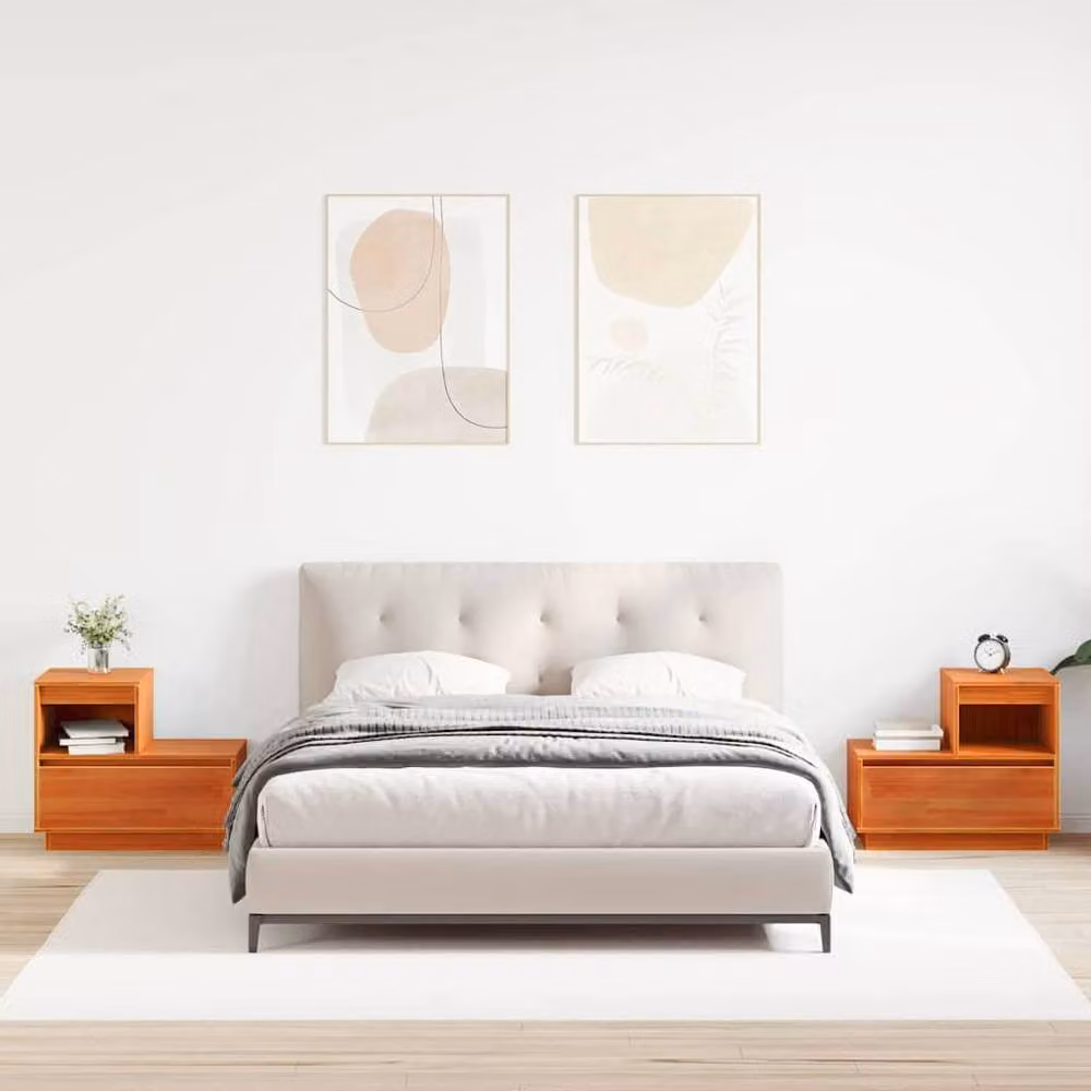 Berkfield Home Modern Bedside Cabinet Set of 2, Wax Brown Solid Pinewood, W: 60 cm, D: 34 cm, H: 51 cm – 2