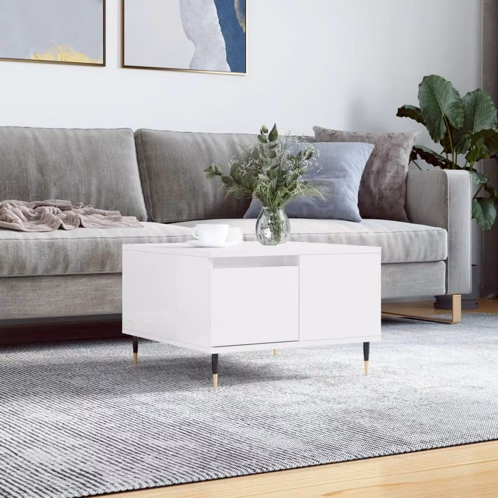 Berkfield Home Modern Square Coffee Table in High Gloss White, W/D/H: 55 x 55 x 36.5 cm – 2