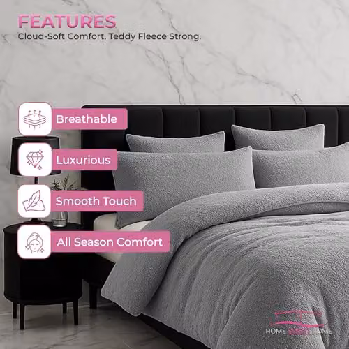 Snug City Silver Teddy Fleece Pillow Case Pair with Envelope Closure, W: 48 cm x H: 74 cm – 4