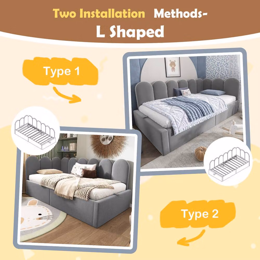 BTM Grey Velvet Hydraulic Storage Daybed with Lift Up Base, W/D/H: 190 x 90 x 37 cm – 5