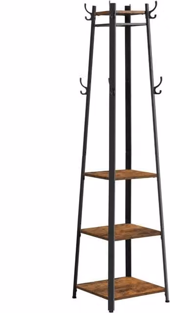 Kelvenix Rustic Brown Clothes Rail with 3 Tier Shelf – 1