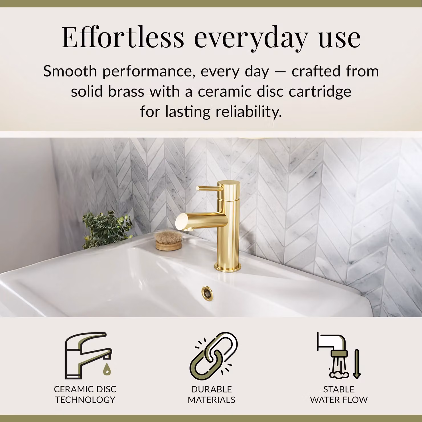 Balterley Brushed Brass Mono Basin Mixer Tap with Push Button Waste, H 16.6 x W 14.9 x D 5.2 cm – 2