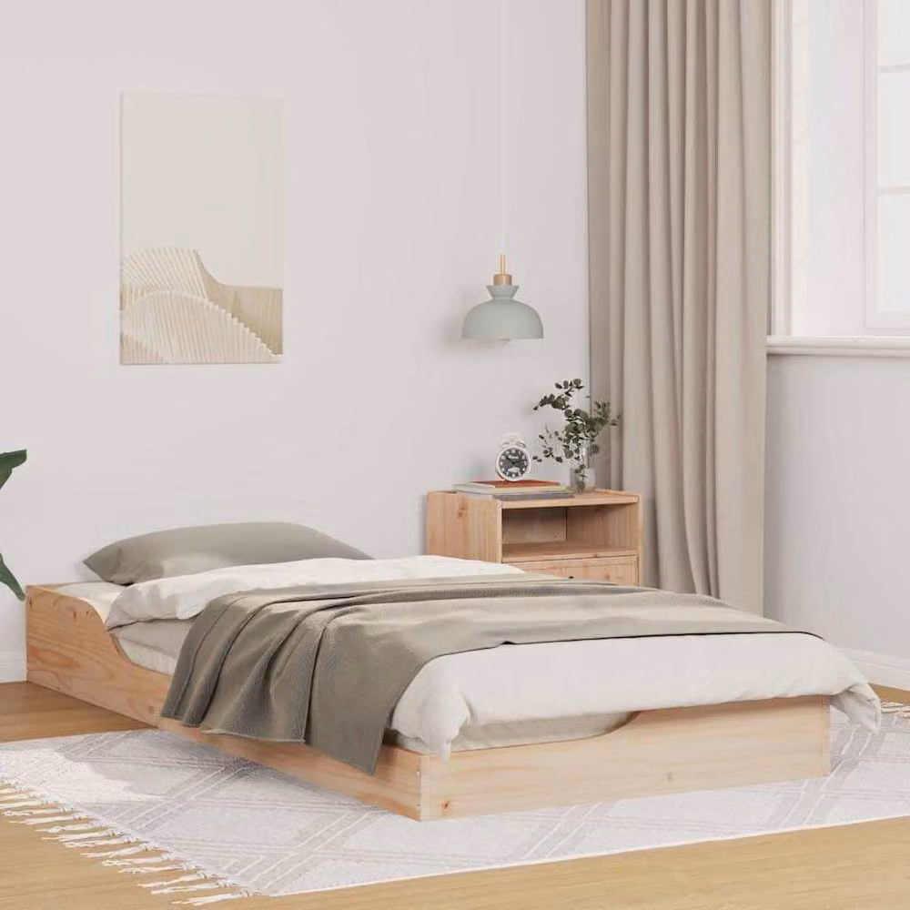 Berkfield Home Modern Floor Bed Frame in Brown and Beige, Solid Pine Wood, W/D/H: 100 x 200 cm – 2