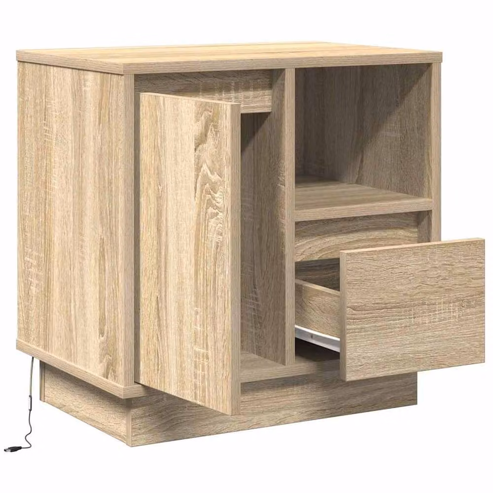 Berkfield Home Set of 2 Bedside Cabinets with Integrated LED Lighting in Sonoma Oak and Beige, W/D/H: 50 x 34.5 x 50 cm – 2