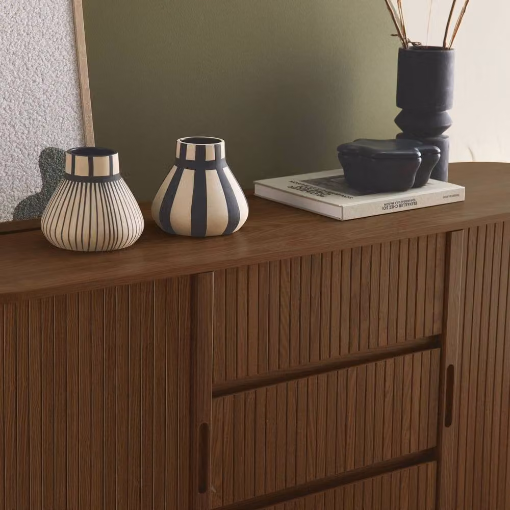 Sweekeek Scandi-style Sideboard with 2 Sliding Doors and 3 Drawers in Dark Brown – 3