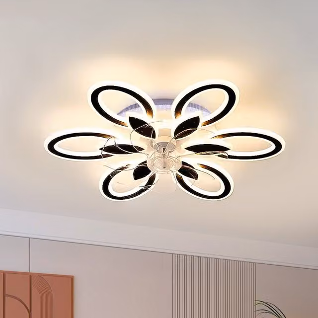 Living Star Modern RGB LED Ceiling Fan Light with Remote Control and Timer in Black