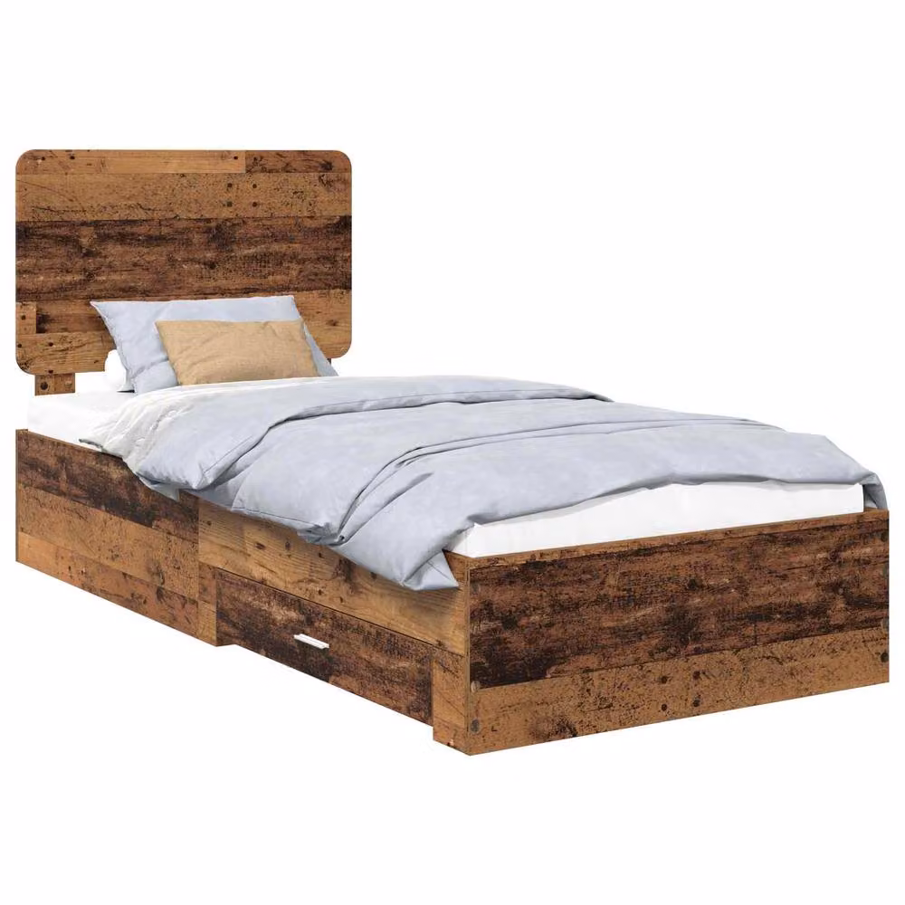 Berkfield Home Bed Frame with Headboard in Old Wood Brown, W/D/H: 90 x 190 cm – 2