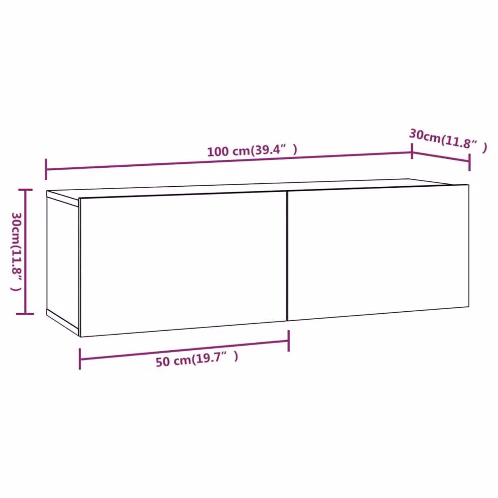 Berkfield Home Set of 2 Smoked Oak Wall TV Cabinets in Brown, W/D/H: 100 x 30 x 30 cm – 6
