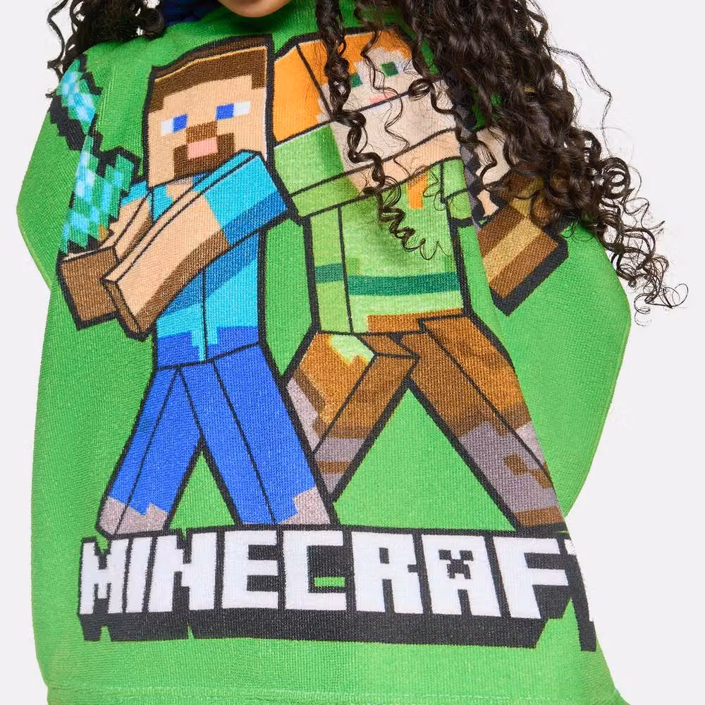 OHS Kids Minecraft Beach Hooded Towel Poncho in Green – 2