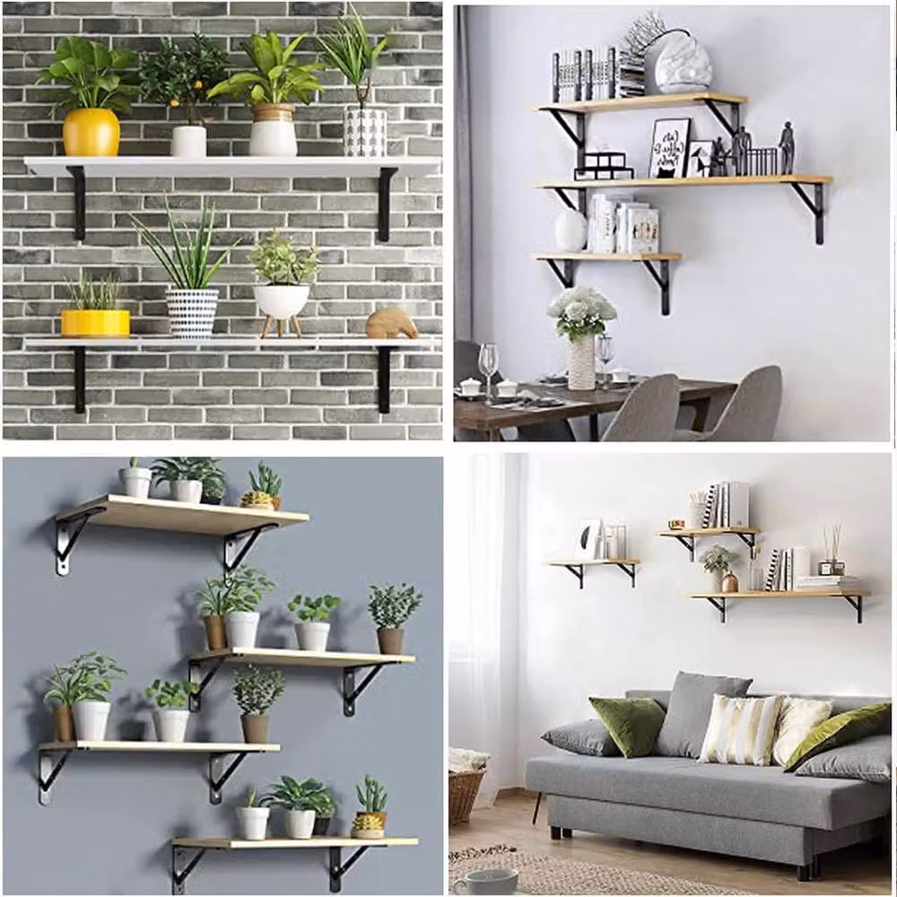 Kelvenix Heavy Duty L Shaped Wall Mounted Stainless Steel Shelf Brackets in Black – 3