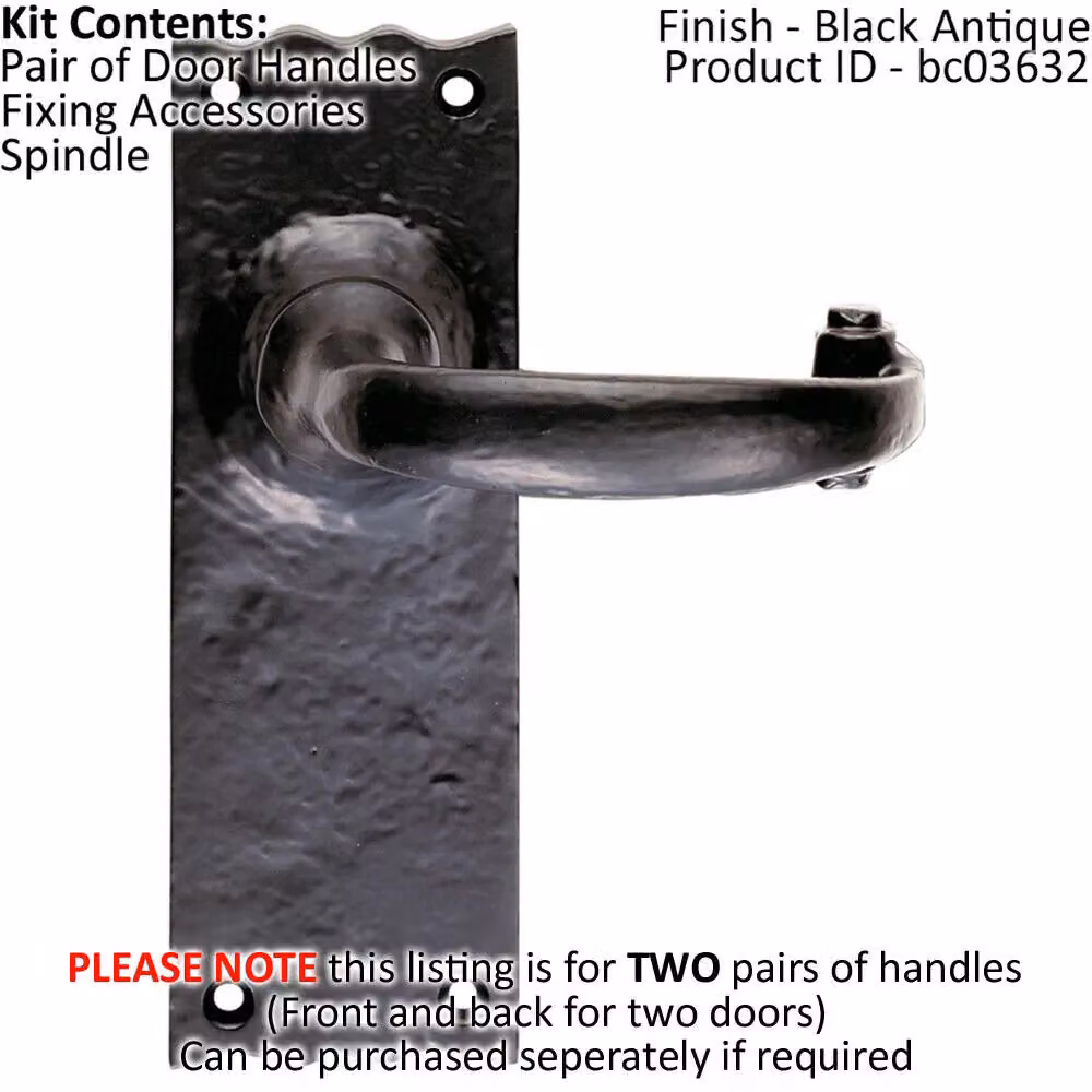 Loops 2x Pair Forged Curved Lever Handles with Latch Backplate, Black Antique, 155 x 54 mm – 2
