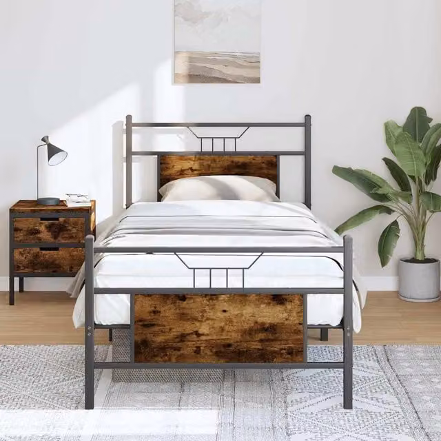 Berkfield Home Smoked Oak Bed Frame in Brown, W/D/H: 80 x 200 cm